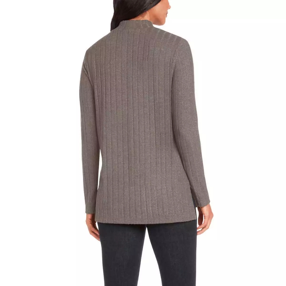 Matty M Women's Mock Neck Ribbed Tunic Top, Heather Pebble, Size L - Picture 3 of 5